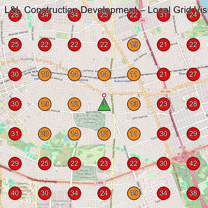 L&L Construction Development GeoGrid visibility map for General Contractor in Fresh Meadows